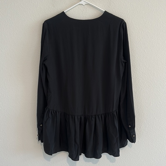Tibi 100% Silk High Low Hem Peplum Minimalist Black Top - Picture 6 of 10